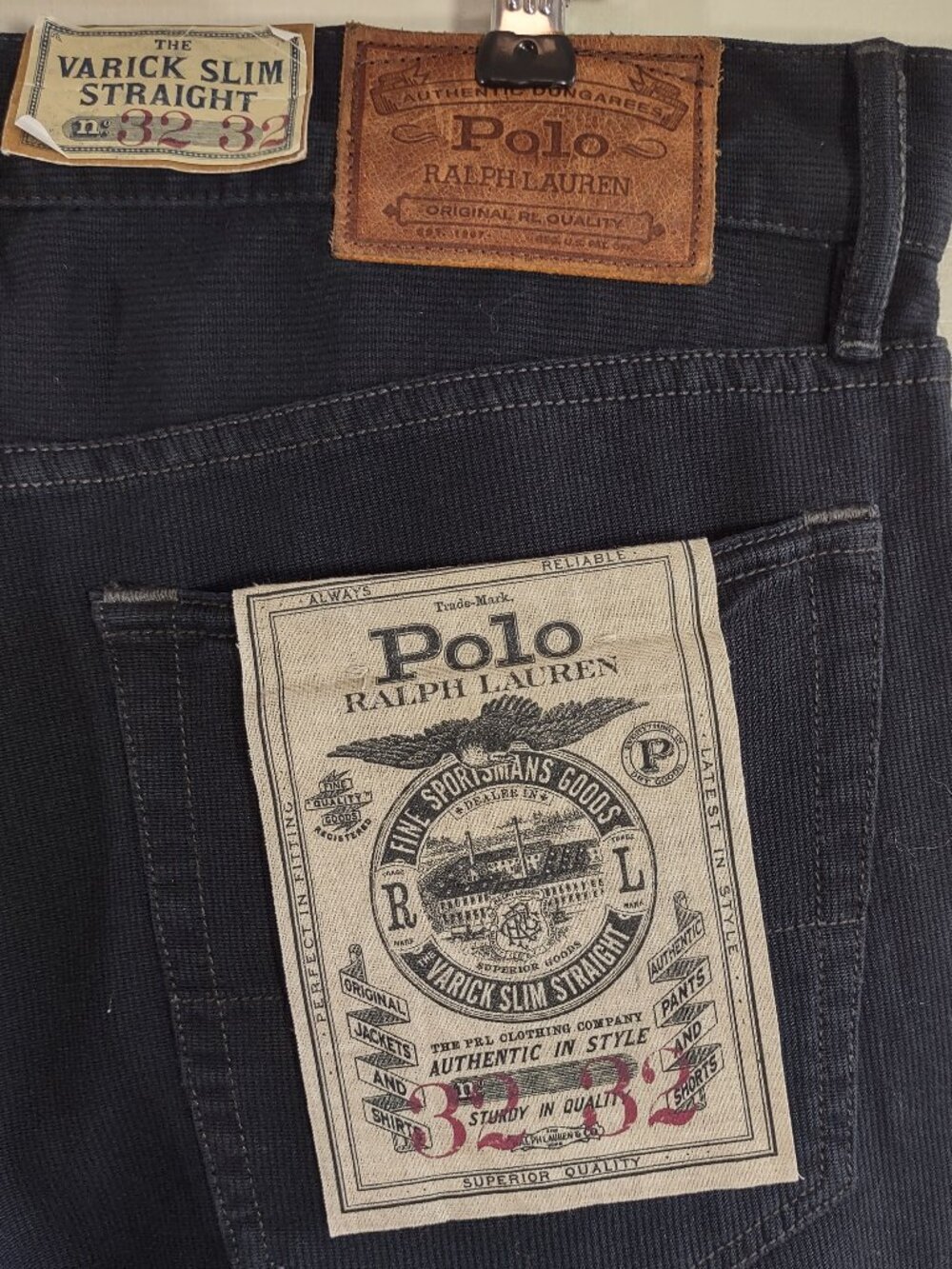Polo Ralph Lauren Varick Slim Straight Jeans Size 32 x 33 Black Textured NWT